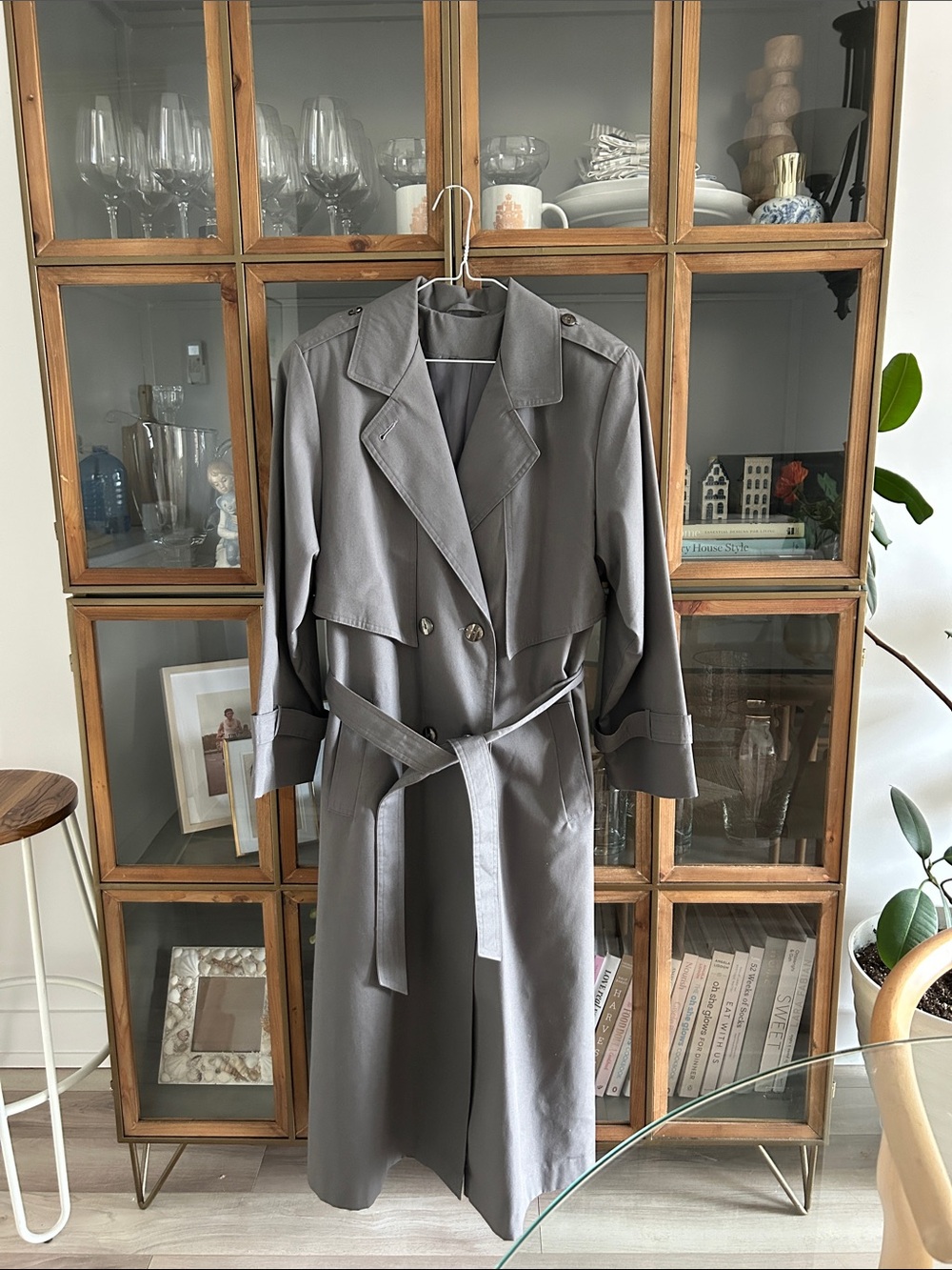 Vintage Women Classic Women's Gray trench Coat